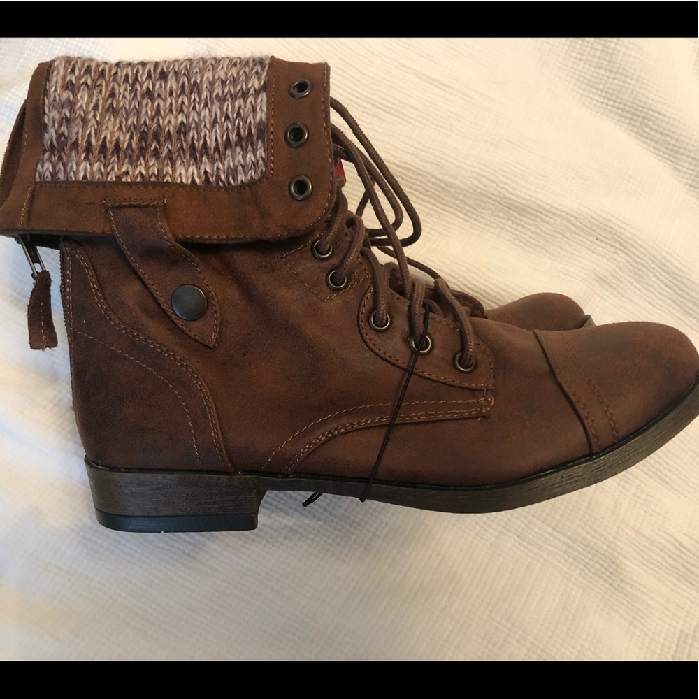 Brown combat boots. New with tags